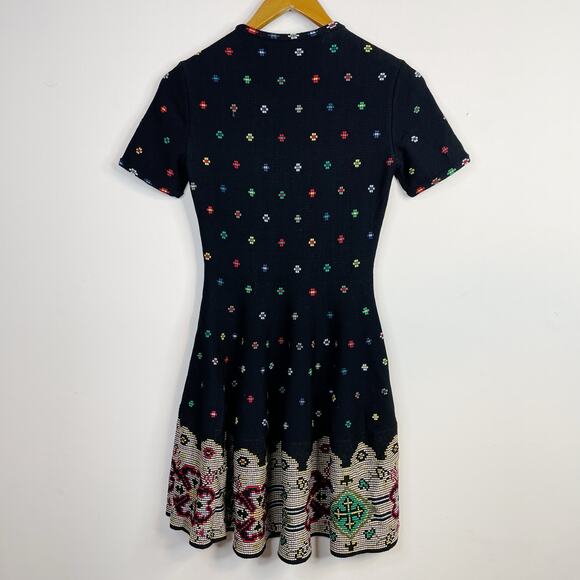 Alexander McQueen Silk Knit Intarsia Fit Flare Short Sleeve Sweater Dress S - Picture 10 of 17